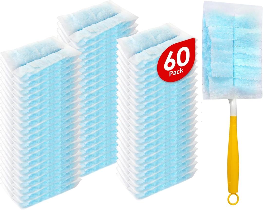 FURCIELOS Disposable Microfiber Feather Duster Refills, MultiSurface Duster Compatible with Swiffer Dusters Handle, 60 Count (Unscented, Pack of 1)