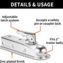 METOWARE Straight Trailer Tongue Coupler for 2" Ball, 2" Channel Width Trailer Coupler 3,500LBS