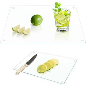Tempered Glass Cutting Board Set of 2 (16"x12" & 12"x8"), Clear Chopping Boards for Kitchen, Heat Resistant Trivet & Countertop Saver, Non-Slip, Shatter-Resistant, Dishwasher Safe