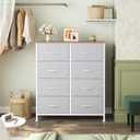 Sweetcrispy 8 Drawer Fabric Dresser for Bedroom, Tall Dresser, Light Grey, 11.8"D x 30.9"W x 36.4"H