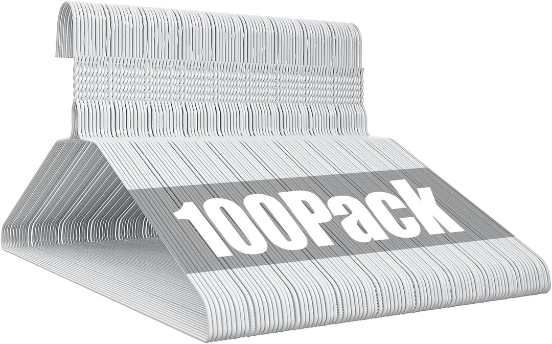 Wire Metal Clothes Hangers Bulk 100 Pack, 16 Inch 12 Gauge Standard Size, Slim Space Saving for Coat Suits Shirts Pants Skirts, Non Slip, White