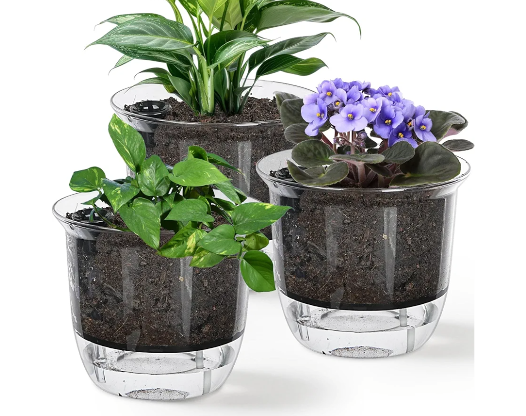 Plant Pots 6 inch Set of 3, Self Watering Pots for Indoor Outdoor Plants Flowers, Self Watering Planters with Reservoir, Drainage Hole and Absorbent Cotton Rope (3 Large)