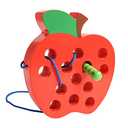 JCREN Wooden Lacing Apple Threading Toys Wood Lace Block Puzzle Shape Travel Game Toys Early Learning Fine Motor Skills Educational Gift for 3 4 5 Years Old Toddlers Baby Kids Boys 3 Pcs