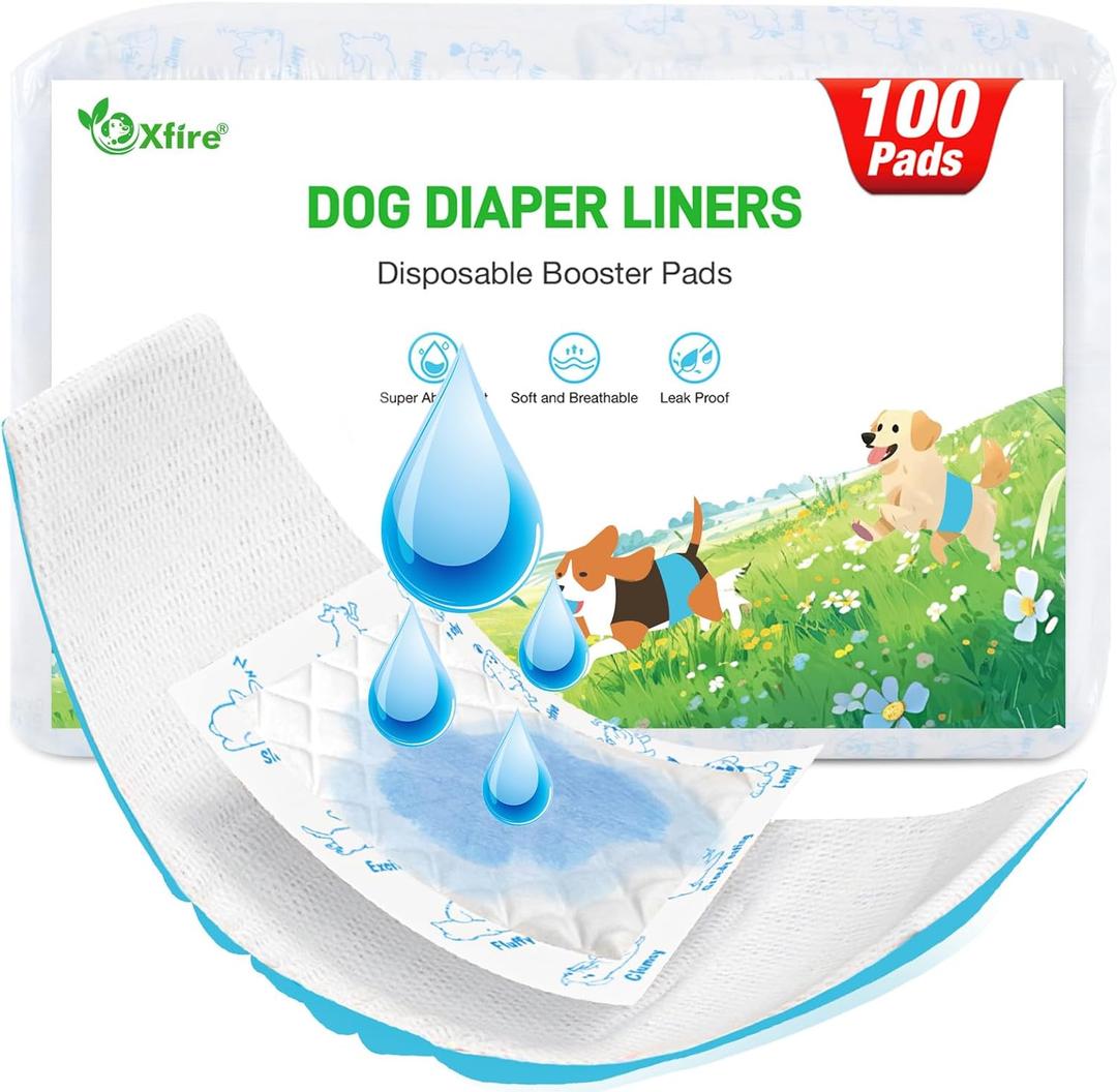 Dog Diaper Liners Booster Pads, 100ct Disposable Dog Diapers Inserts Male Female for Washable Doggie Belly Bands Wraps Covers Period Panties(Large)