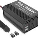 Pro Chaser 400W Car Power Inverter 12V DC to 110V AC Car Truck RV Inverter 6.2A Dual USB Charging Ports for Road Trips (USB C Adaptors Included) (Black)