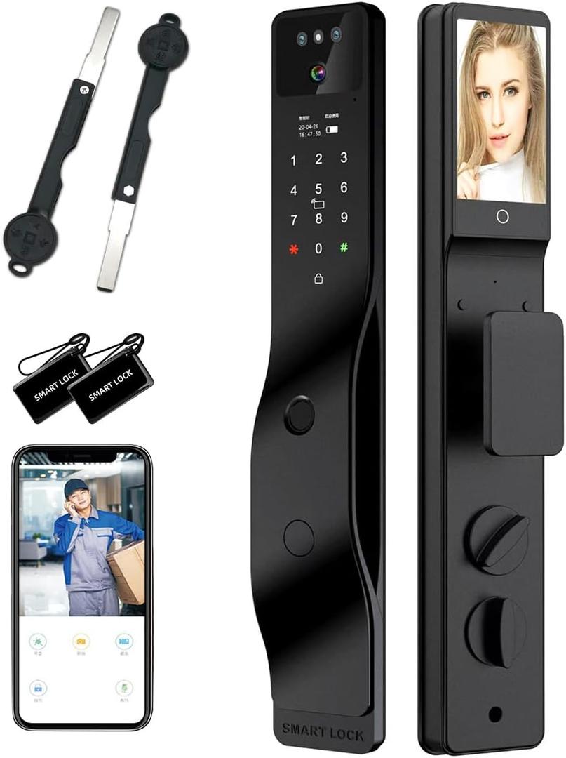 Sophies Smart Door Lock with Camera, Wi-Fi Smart Locks Fully Automatic 3D Face Recognition Smart Biometrics Fingerprint Door Lock (Smart Lock Waterproof, Black)