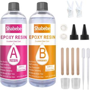 Epoxy Resin, 32OZ Epoxy Resin Crystal Clear, Not-Yellowing No-Bubble, Self Leveling Easy Pour/Mix 1:1 Casting Kit & Coating for DIY Jewelry Making, Art Resina Clear Crafts, Molds, River Tables