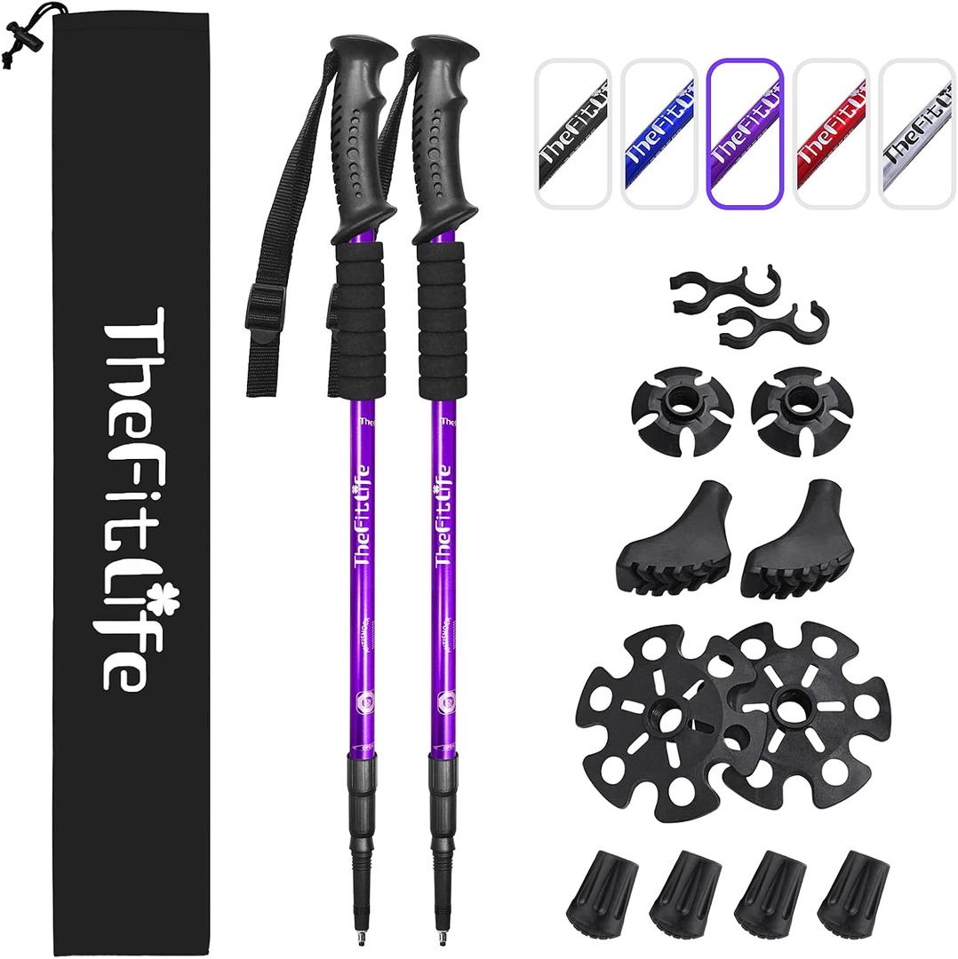 TheFitLife Nordic Walking Trekking Poles - 2 Sticks with Anti-Shock and Quick Lock System, Telescopic, Collapsible, Ultralight for Hiking, Camping, Mountaining, Backpacking, Walking, Trekking (Black)