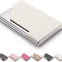 Business Card Holder for Women and Men, Business Card Case - PU Leather Business Card Case Credit Card ID Case/Wallet Pocket Business Name Card Holder with Magnetic Shut - Keep Cards Secure (Ivory White)