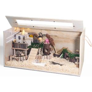 Hamster Cage Chewproof, 32" Wooden Guinea Pig Cage for Small Animals, Openable Top with Easy View Acrylic Panels for Hamster, Rabbit, Guinea Pig, Hedgehog(32" L x 15.7" W x 15.7" H)