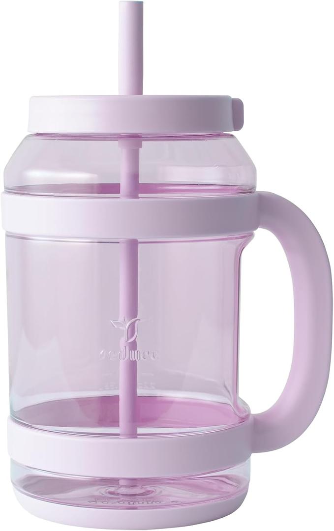 REDUCE WaterDay 80 oz Water Jug with Time/Ounce Markings - Spill-Proof Straw, Durable Tritan - Big Water Bottle for Daily Hydration - Dishwasher Safe, Clear & Easy to Clean, Lilac Bud