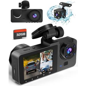 Dash Camera for Cars,4K Full UHD Car Camera Front Rear with 32GB Card,Built-in Super Night Vision,2.0'' IPS Screen,170Wide Angle,WDR, 24H Parking Mode, Loop Recording