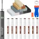 Laminate Vinyl Wood Floor Scratch Repair Kit with Heat Pen  11 Colors Grey Hardwood Wax Sticks & 8 Colors Dual Tip Furniture Markers Touch up, Linoleum Restoration Wax Melting Tool Set