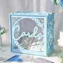 OurWarm Blue Wedding Card Box with Acrylic Window, PVC Gift Card Box for Wedding Decorations Reception, Envelope Money Gift Boxes for Party Baby Shower Anniversary Graduation Birthday Bridal Decor