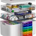 CTIME 3-Tier Medicine Organizer with Pill Case - Portable Pill Case & Empty First Aid Kit for Home, Travel, RV, School, Dorm, Ideal Elderly, Father Gift