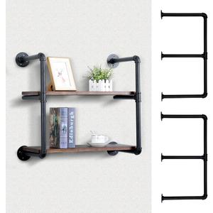 Industrial Pipe Shelving Wall Mounted,Black Pipe Shelves Iron Pipe Shelf Bracket,Wall Shelves(2Pcs X 3Tier,29" Tall,14" Deep,Hardware Only), Black 