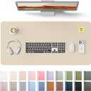 YSAGi Leather Desk Protector, Office Mat, Large Mouse Mat, Non-Slip PU Leather Blotter, Laptop Desk, Waterproof Writing Pad for Office and Home (Eggshell, 35.4" x 17")