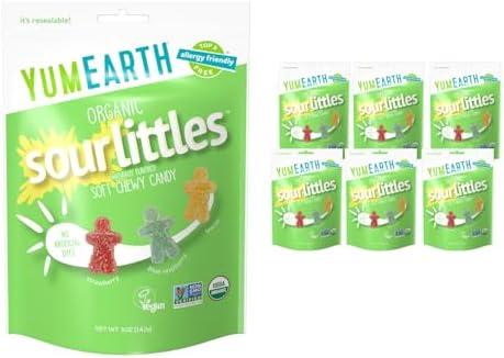 YumEarth Organic Sour Littles Soft Chewy Candy, Vegan Friendly, USDA Certified Organic, Gluten Free & Non-GMO, 5 Ounce (Pack of 6), May 08, 2027
