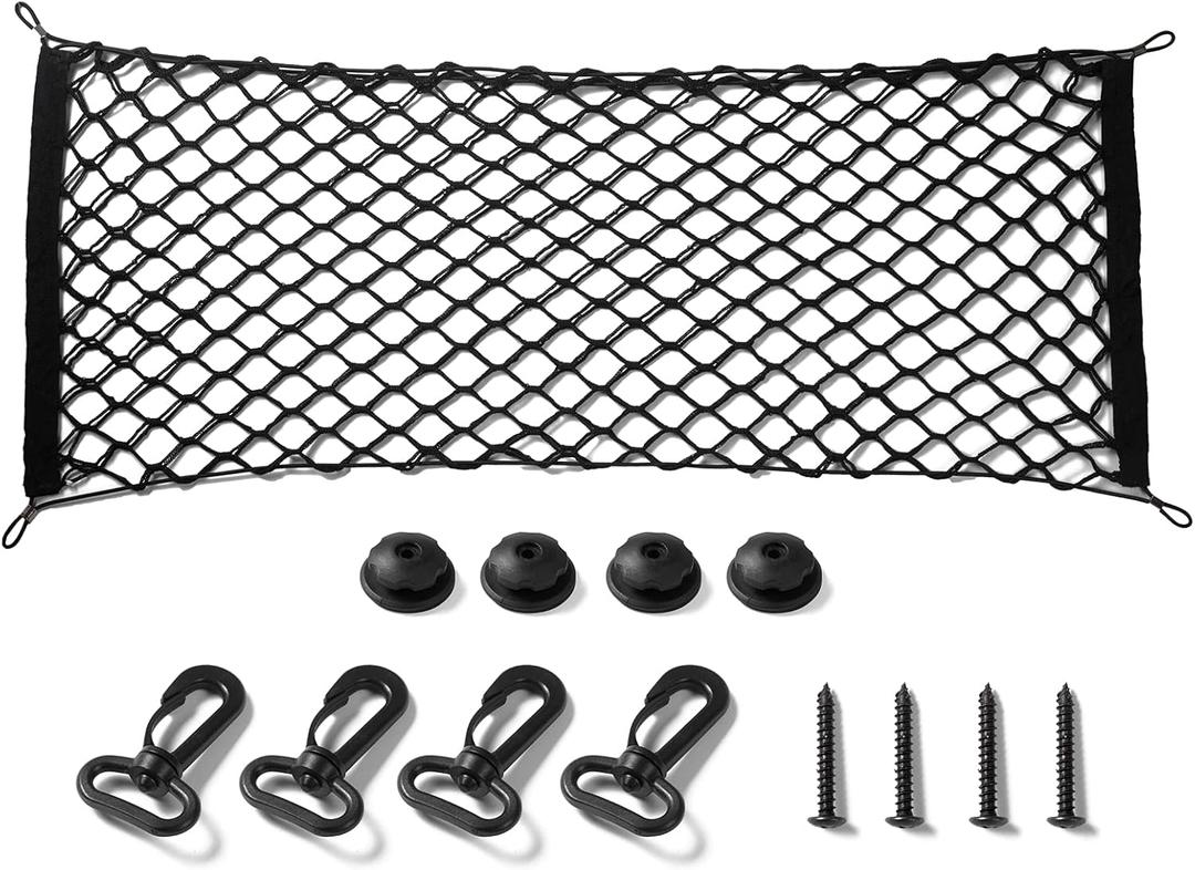 Amiss Truck Bed Cargo Net Stretchable, Adjustable Trunk Storage Net with Hook, Accessories for Pickup Bed Divider Organizer and Storage, Compatible with Chevy Silverado Ford F150 GMC (50"x 18")