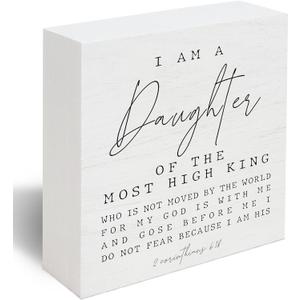 2 x Bible Verse Inspirational Decor I am a Daughter of the Most High King 2 Corinthians 6:18 Christian Gifts for Women Girls, Shelf Table Decor for Nursery Baby Room -D29