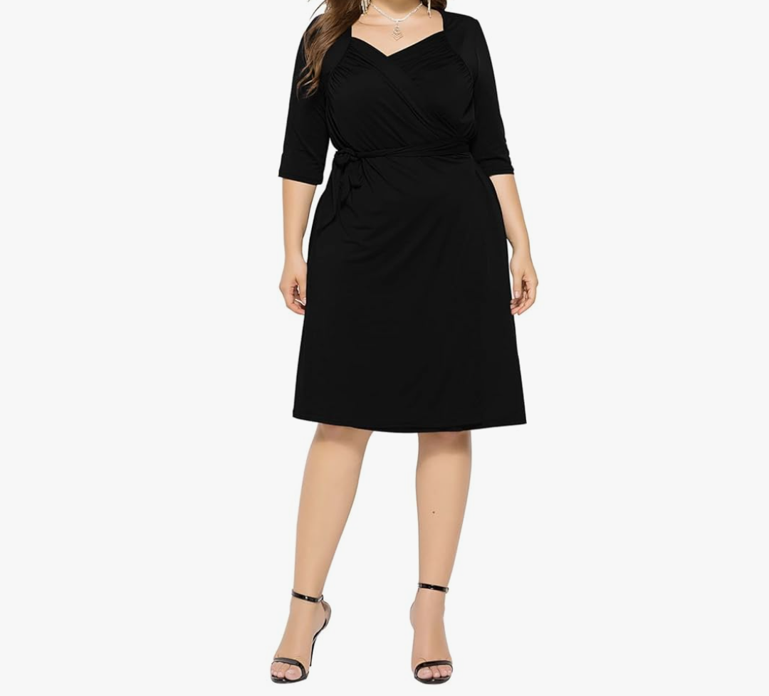 Women Plus Size Ruched Wrap V Neck Dress A-Line Stretchy Casual Belted Bodycon Midi Dress XL