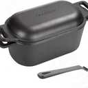 2-in-1 Pre-Seasoned Cast Iron Dutch Oven Pot with Lid as Skillet, Grill Pan, with Lid Lever, Dual Loop Handles, Oval Heavy Dutch Oven for Bread Baking, Frying, Camping, BBQ, 3.8 QT Black