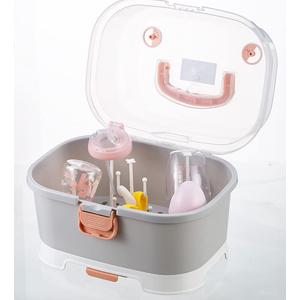 Zdolmy Baby Bottle Drying Rack Storage, Large Nursing Bottle Storage Box Organizer with Cover, Portable Kitchen Cabinet Organizer, Easy to Clean Drainer, Grey