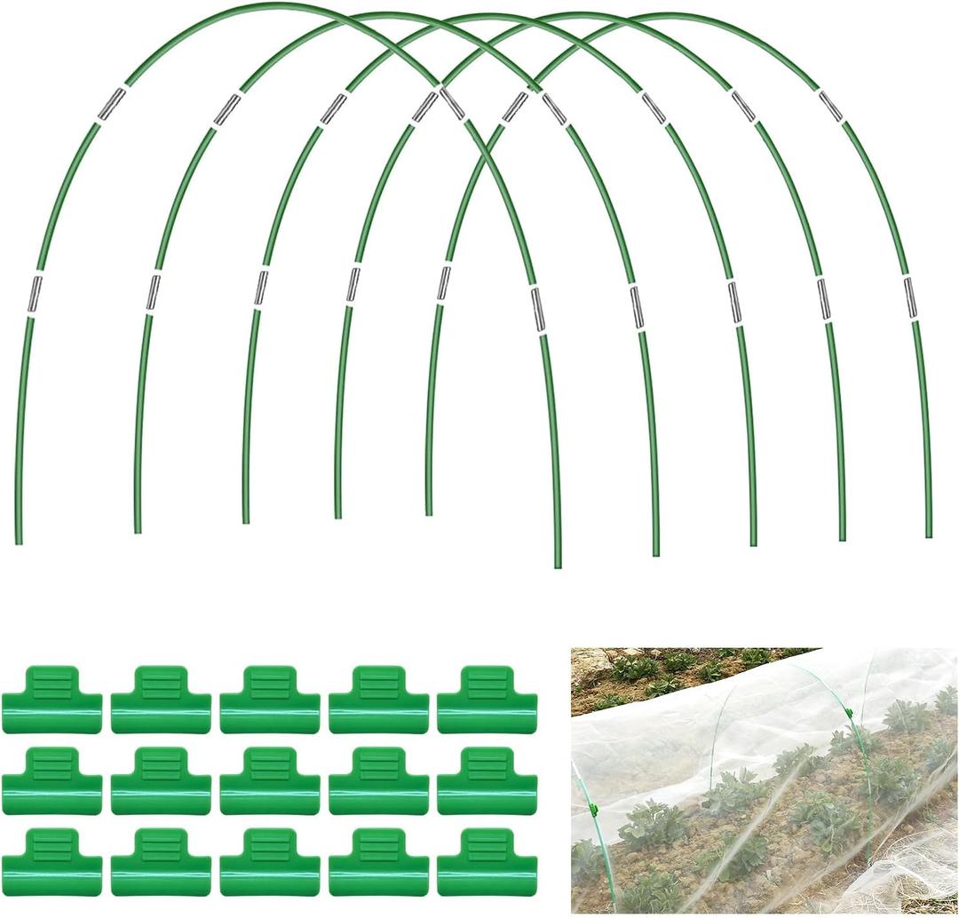 Breeze Touch 25PCS Fiberglass Garden Hoops for Raised Beds, PVC-Coated Greenhouse Hoops Kit with Connectors & Clips, DIY Grow Tunnel for Row Cover, Frost Protection & Plant Support, Fits 3.5ft+ Beds
