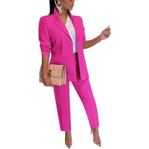 HuiSiFang Women's Blazer and Pants 2 Piece Suits 2025 Fall Fashion Solid Color Casual Blazer Sets (X-Large)