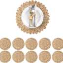 13.8" Corn Husk Woven Round Placemats Set of 10 - Wicker Boho Farmhouse Placemats - Rattan Table Mats Like Water Hyacinth for Dining Table, Wedding, Home