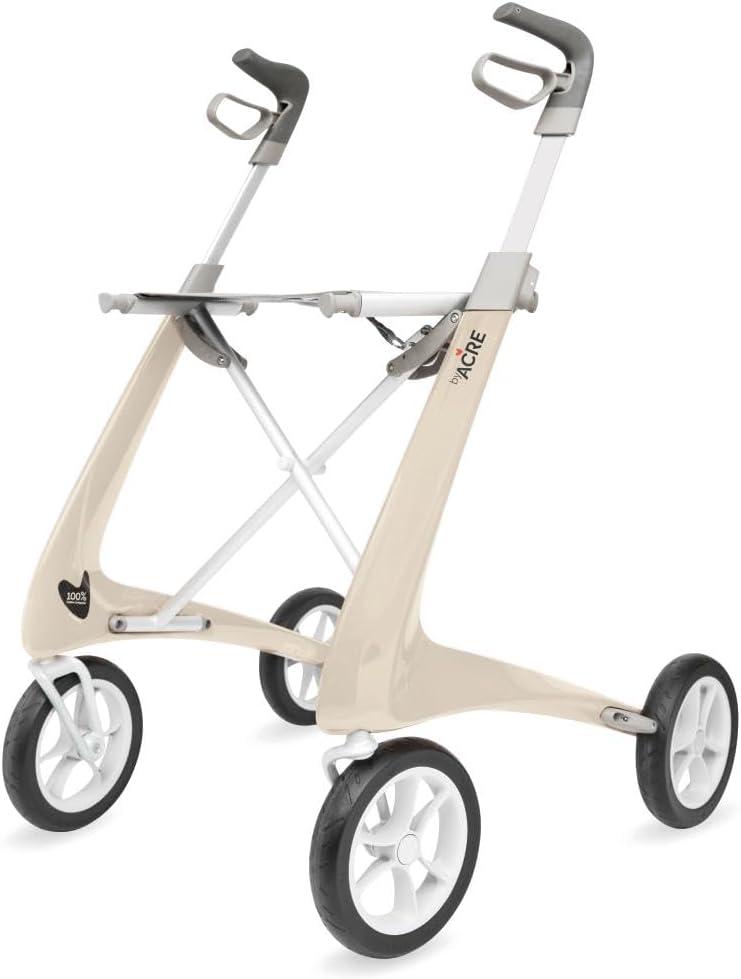 byACRE Carbon Ultralight Rollator Walker with Organizer Bag, Regular Track, 16.5" x 24" Seat (W x H), Oyster White