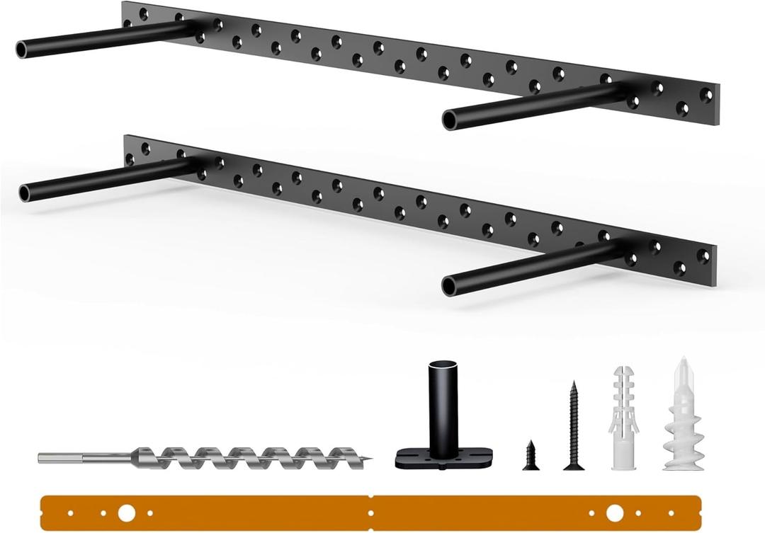 2pcs Floating Shelf Bracket Heavy Duty Floating Mantel Bracket Black Metal Decorative Floating Shelf Hardware Hidden Shelving Mounting Brackets (28X8X1)
