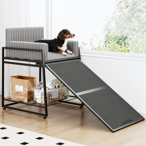 Pet Stairs Ramp with Seat,Dog Window Perch with Stairs and Storage,Dog Seat with Ramp Steps,Folding Pet Ramp for Dogs Cats,Bunk Bed Chair with Sofa Cushion for Bed Couch Office,Hold Up to 110 lbs