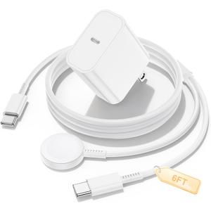 2 in 1 Smart Watch Charger 6FT for Samsung Galaxy Watch Ultra/8/7/6/5/4/3/Active 2/1 (Pro, Classic)& 45W USB-C Super Fast Charger for Samsung Phone S25 S24 S23 S22, Magnetic Watches Cable Cord (White)