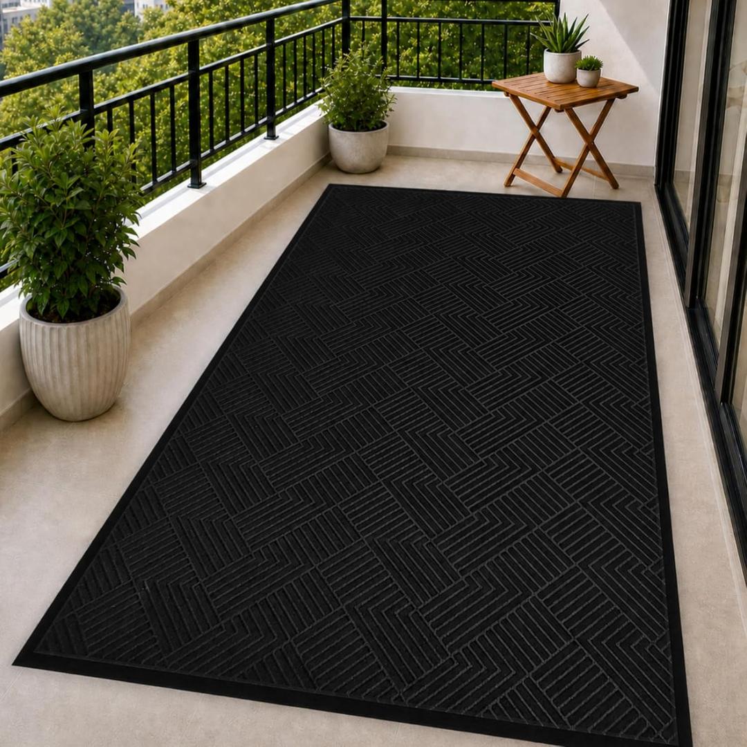 Front Door Mat Outside Entrance, 5x7ft Oversized Heavy Duty Rubber Doormat, Large Low Profile Non Slip Door Mat, Trap Dirt and Moisture, Easy Clean Indoor Outdoor Entryway Mat, Black