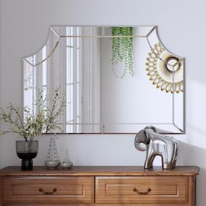 Large Scalloped Mirror, 47.3'' X 31.5''Decorative Wall Mirrors for Living Room with Glass Pieces, Beveled Mirror for Entryway Hallway Bathroom Dining Room