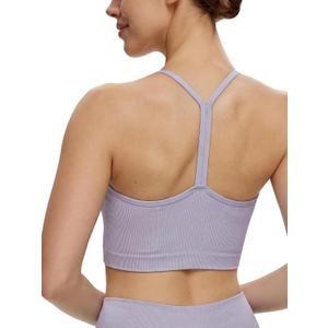 NANJI Seamless Sports Bra for Women - Padded Racerback Y Bra Low Impact Removable Pad for Fitness Gym Yoga Workout Top (Purple, M)