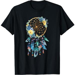 Hippie Dream Catcher Boho Native American Dreamcatcher T-Shirt (Small, Black)