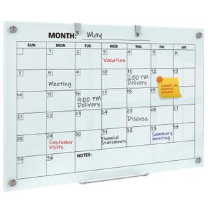 Wingwise Glass Calendar Whiteboard, 36 x 24 Inches Dry Erase Planner Board