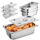 West Bay 4 Pack 1/4 Size Hotel Pan with Lids, 4'' Deep Steam Table Pan with Lid, 10.2''L x 6.3''W Stainless Steel Pans for Home, Party, Hotel, Buffet