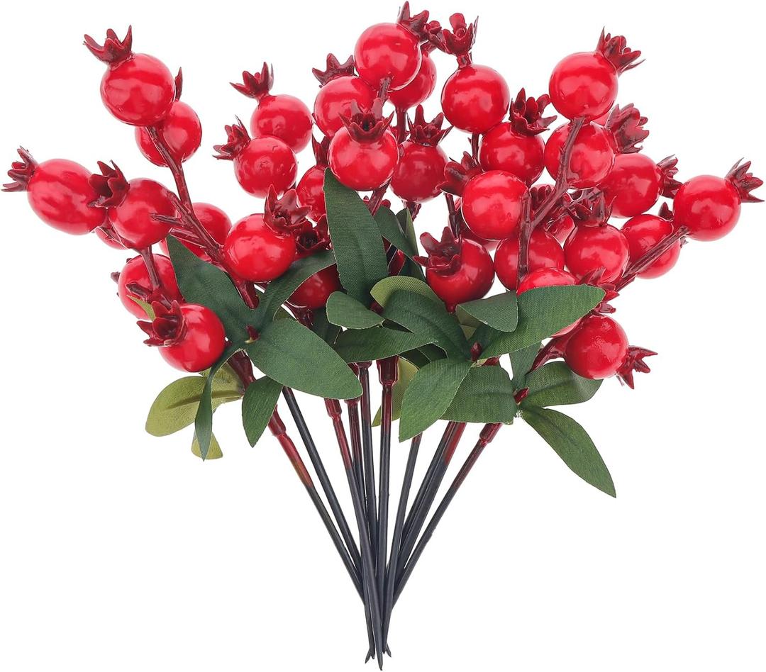 10pcs Realistic Mini Fake Pomegranate Branches Artificial Christmas Holly Berry Stem DIY Decoration Vase Bouquet Home Wedding Party