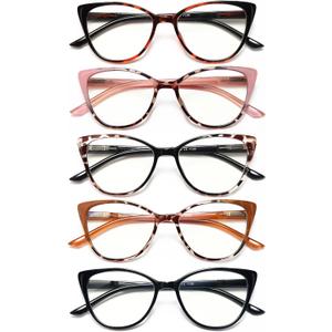 EYEURL 5 Pack Cat Eye Reading Glasses for Women-Blue Light Glasses for Woman Fashion Readers with Spring Hinge