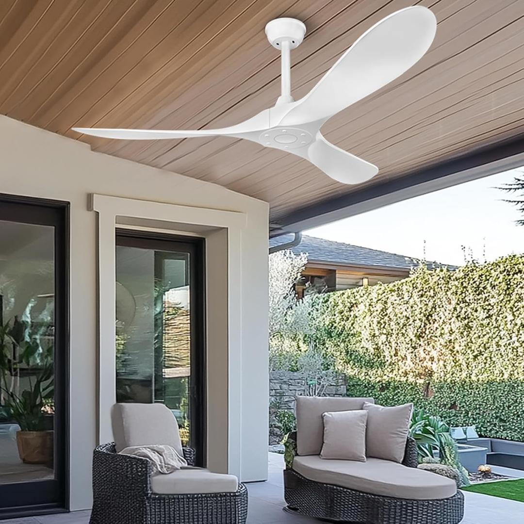 60 Inch Ceiling Fans Without Lights: Outdoor Ceiling Fan No Lights and Remote 6 Speed Adjustable with Reversible DC Motor 3 Blade Fan for Indoor Outdoor Patio Living Room Bedroom White