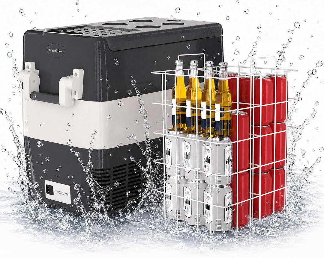 Garvee 12V Portable Car Refrigerator, 52QT Portable Freezer for Camping
with -4℉ to 50℉ Adjustable Temperature, 12/24V DC & 110-240V AC Compressor Fridge, Fast Cooling for Travel, Truck