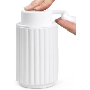 Foaming Soap Dispenser, White Ceramic Refillable Foam Hand Soap Pump for Bathroom Kitchen, 10.5OZ Lotion Dispenser, Foaming Dish Soap Dispenser, Modern Stripe Design, ANTIS'S HOME