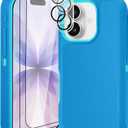 for iPhone 17 Case (6.3"), with 2 Tempered Glass Screen Protector [Heavy Duty Military-Grade Full Body Drop Protection] Shockproof Tough Durable 6.3 InchBlue+Lens