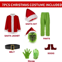 DJKFAEK Green Monster Santa Claus Costumes for Men,Christmas Furry Santa Claus Costume Include Mask for Halloween Cosplay (M)