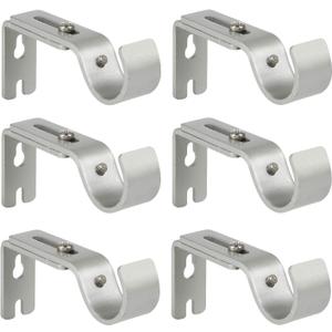 Heavy Duty Adjustable Curtain Rod Brackets Rod Holders for 1 Inch Rod, Silver Color, (Set of 6)
