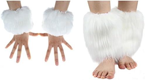ECOSCO 2 Pairs Faux Fur Cuffs Furry Leg Warmers Wrist Cuff Warmer Boot Cuff For Women Party Costumes Set