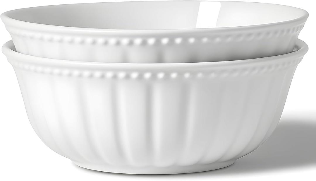 HOMBENE Large Ceramic Soup Bowls, 9.5 Inch Pasta Serving Bowl Dinner Bowls, Microwave Dishwasher Safe Bowl Set of 2 (White)